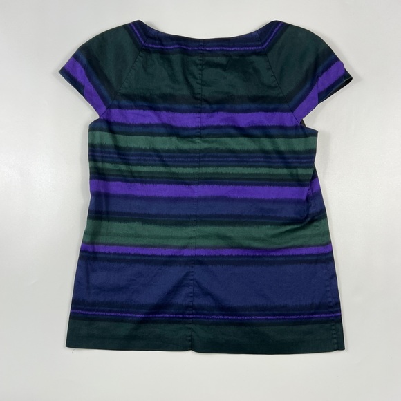 Theory Stripe Cap Sleeve Top Blouse Navy Purple Green P - Picture 3 of 3